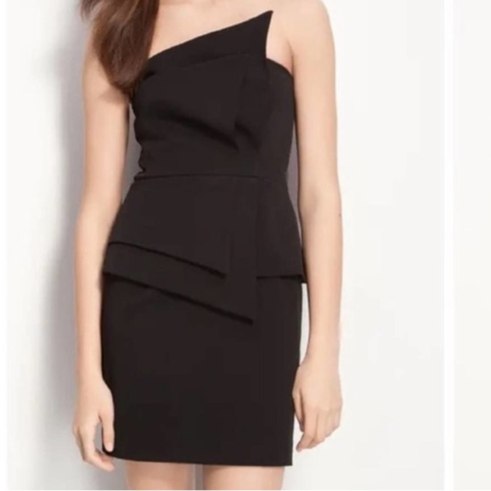 EUC Black Halo Strapless pleated dress